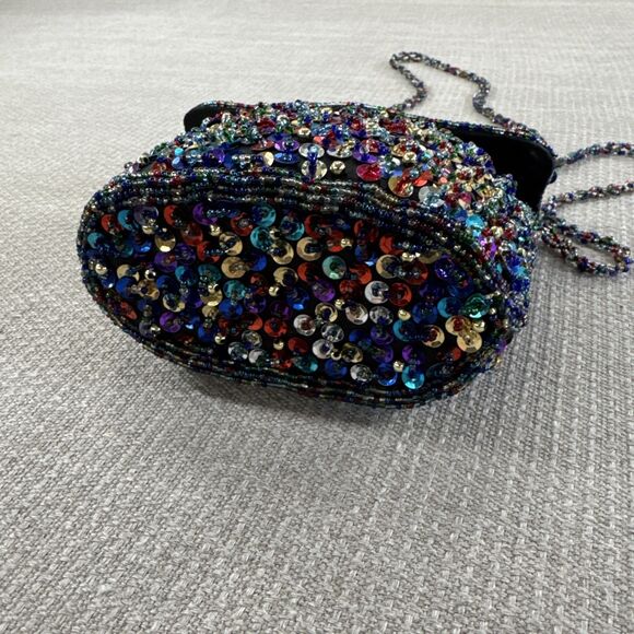 Vintage Beaded Crossbody Black Sequin Purse Holiday Evening Bag Event Clutch - Picture 5 of 8